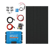 Victron RV Solar Kit 355W with Longi panel, MPPT 100/50, full wiring, SmartSense, and resettable breaker.